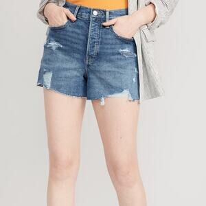 Old Navy Sky Hi A-Line Cut-Off Short WMNS 8 Blue High Rise Distressed Button Fly